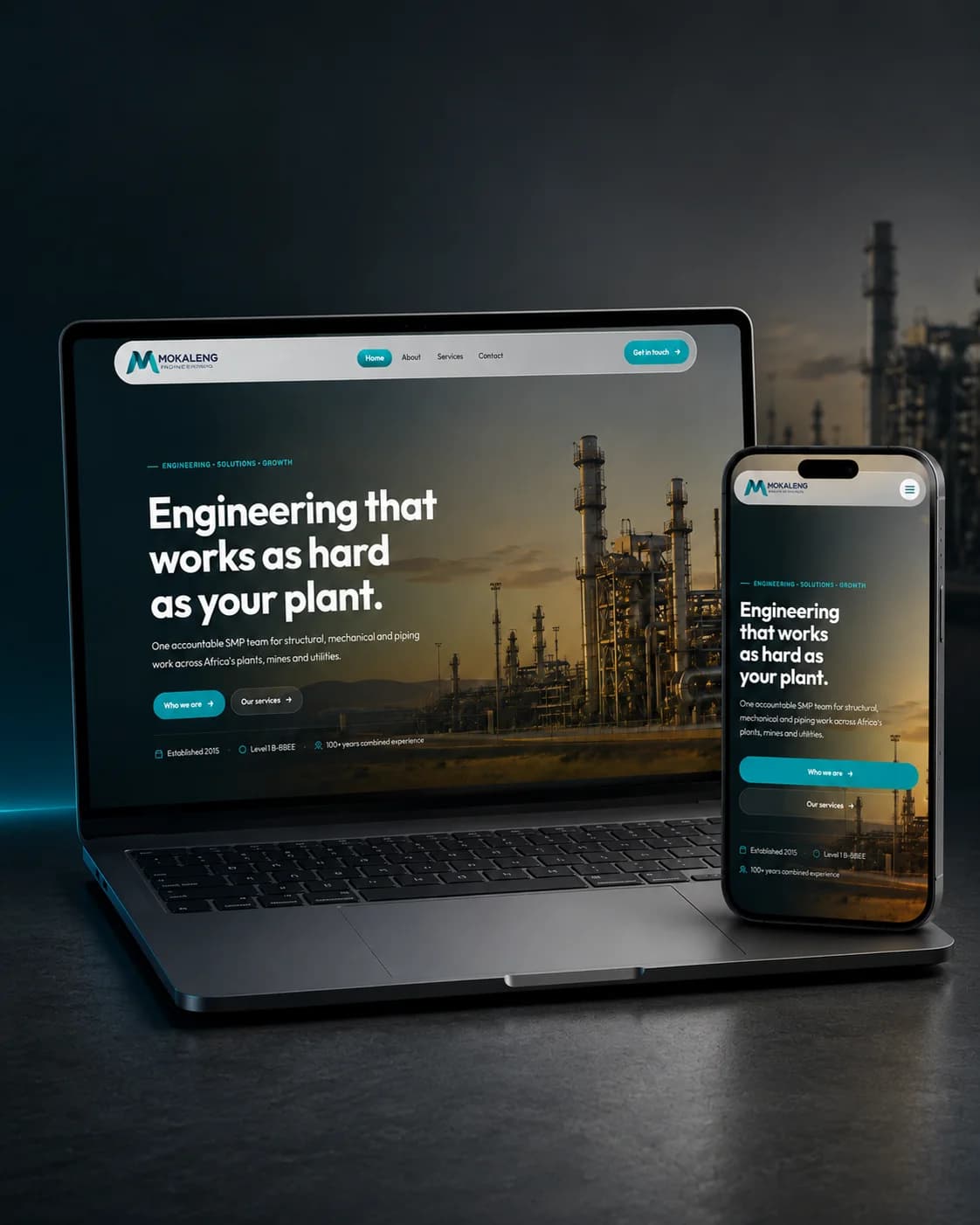 Mokaleng engineering website on desktop and mobile